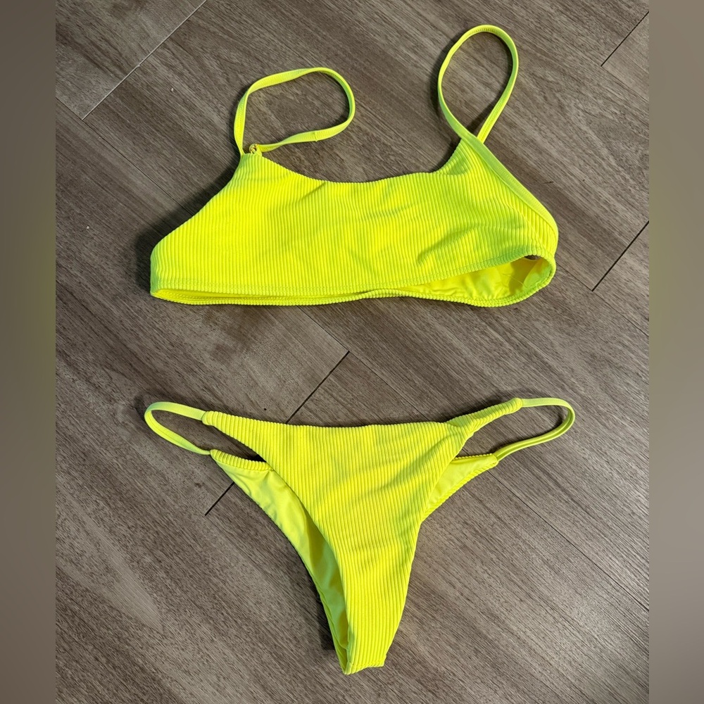 Frankie's Bikinis Bright Yellow Ribbed Bikini